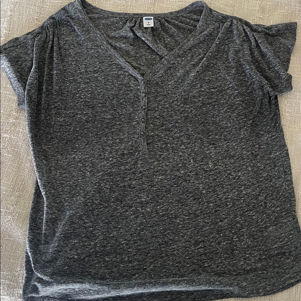 Gray V-Neck Button T-Shirt